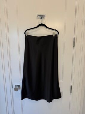 Zara Black Silk Like Midi Skirt Large